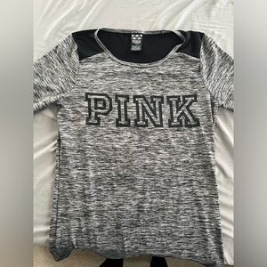 PINK Victoria's Secret Gray Space-Dye Logo Long Sleeve Top